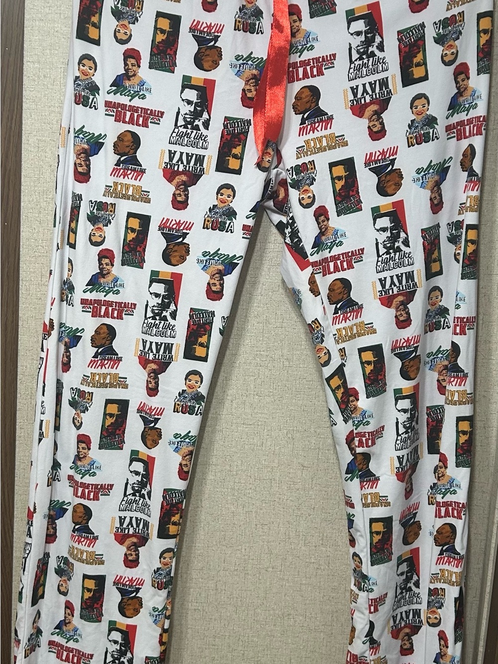 White Multicolor Graphic Lounge Pants with Red Drawstring